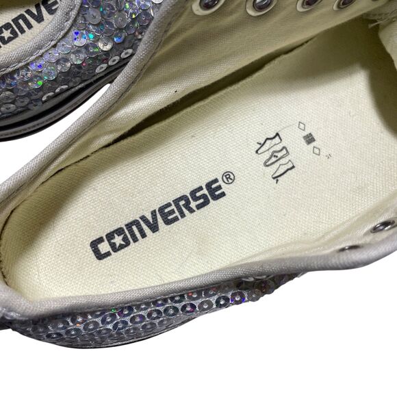 Converse Womens 7.5 Sequined All Star Silver Grey Tennis Shoes No Laces - Picture 7 of 11